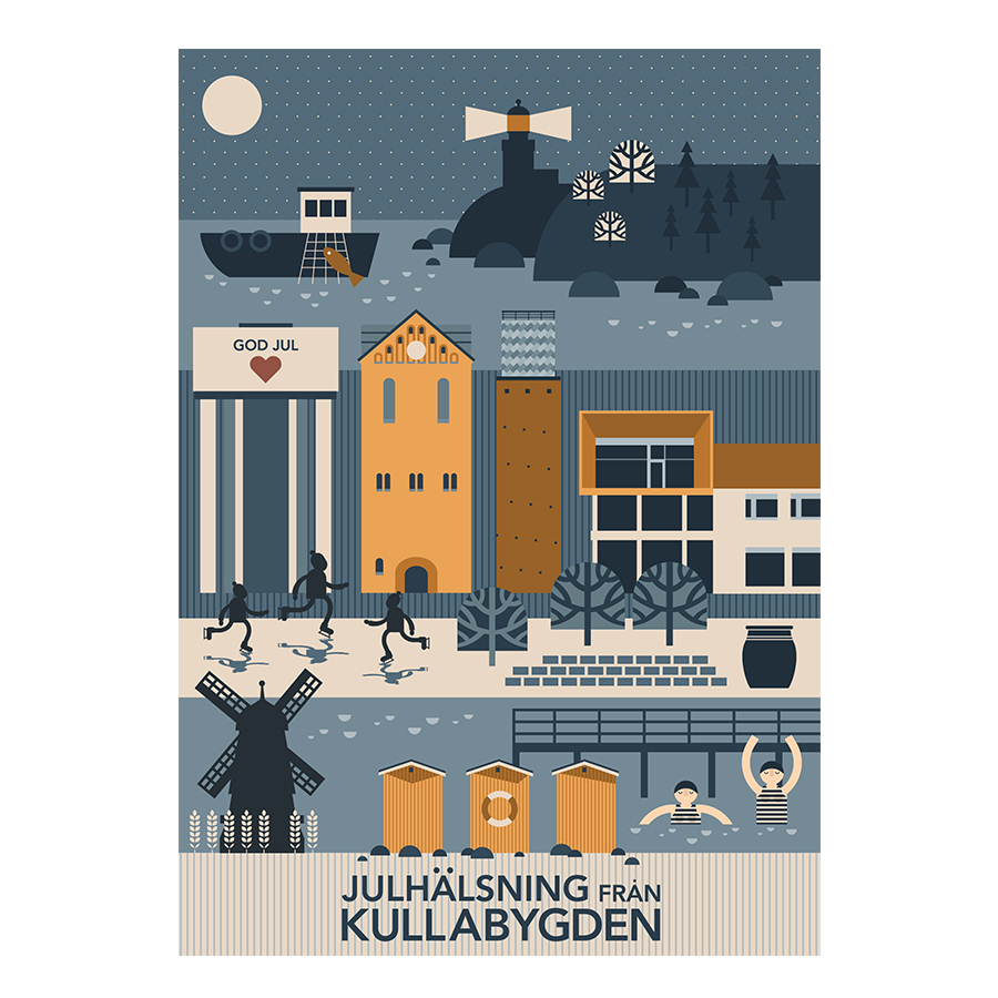 Julhälsning från Kullabygden Stad Vykort A5