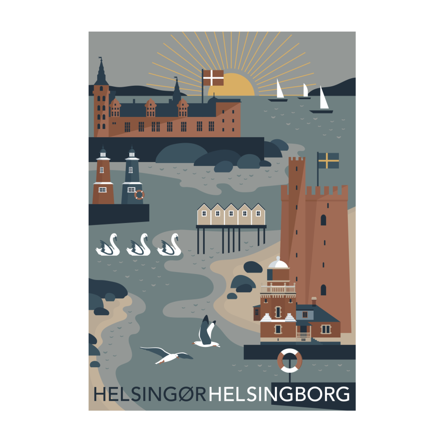 Helsingør/Helsingborg Vykort A5